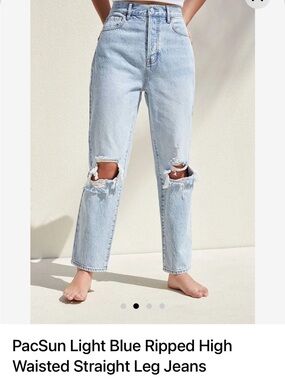 PacSun Light Blue High-Waist Ripped Straight Leg Jeans